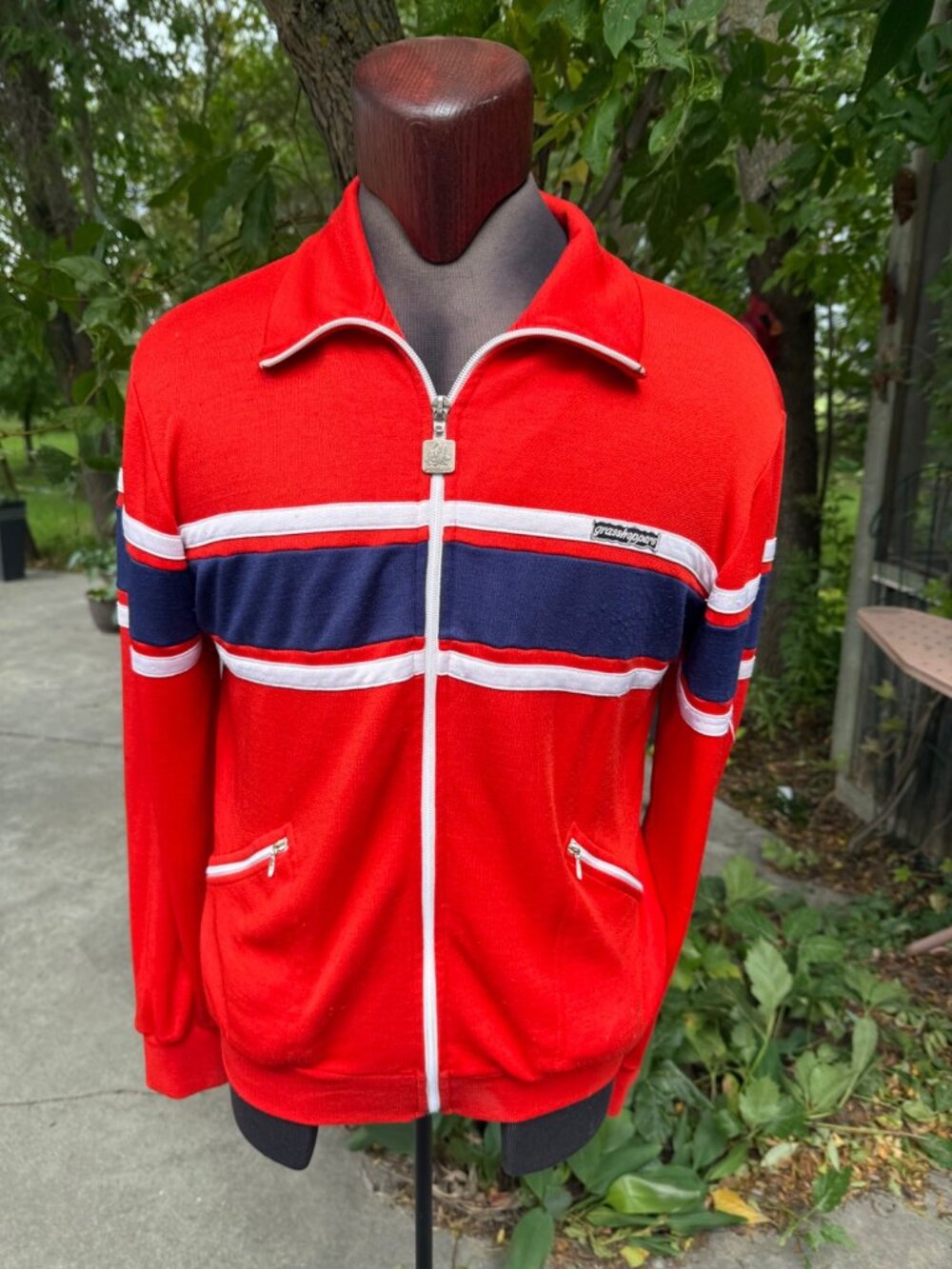 70s Grasshoppers Track Jacket Red Navy White Chest 48" - As Is